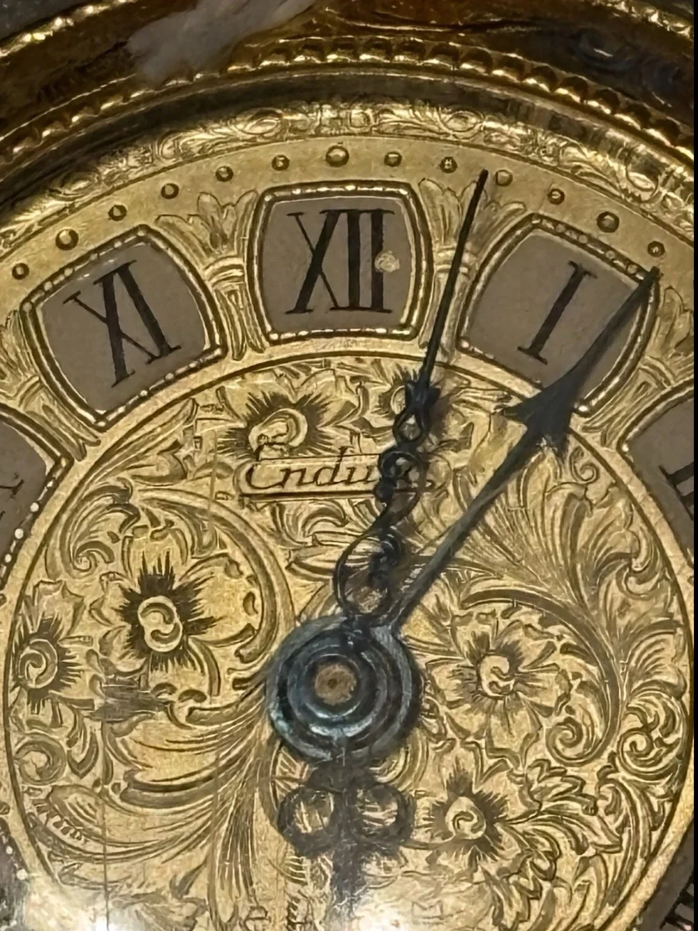 Vintage Endura Gold Tone Pendant Pocket Watch Ornate Engraved Hunter Case